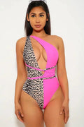 Neon Pink Leopard Print One Piece Monokini