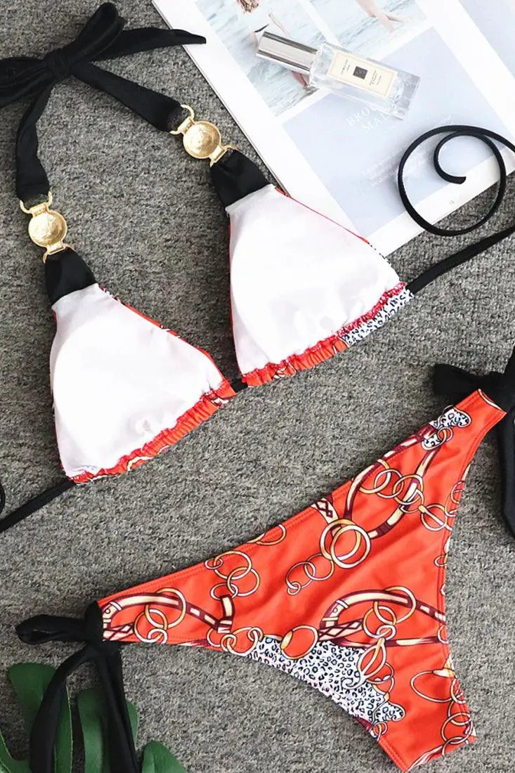 Orange Animal Print Sexy 2pc Bikini