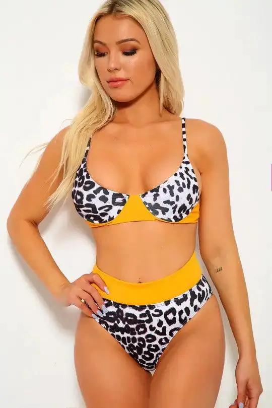Orange Leopard Print Two Piece Swimsuit