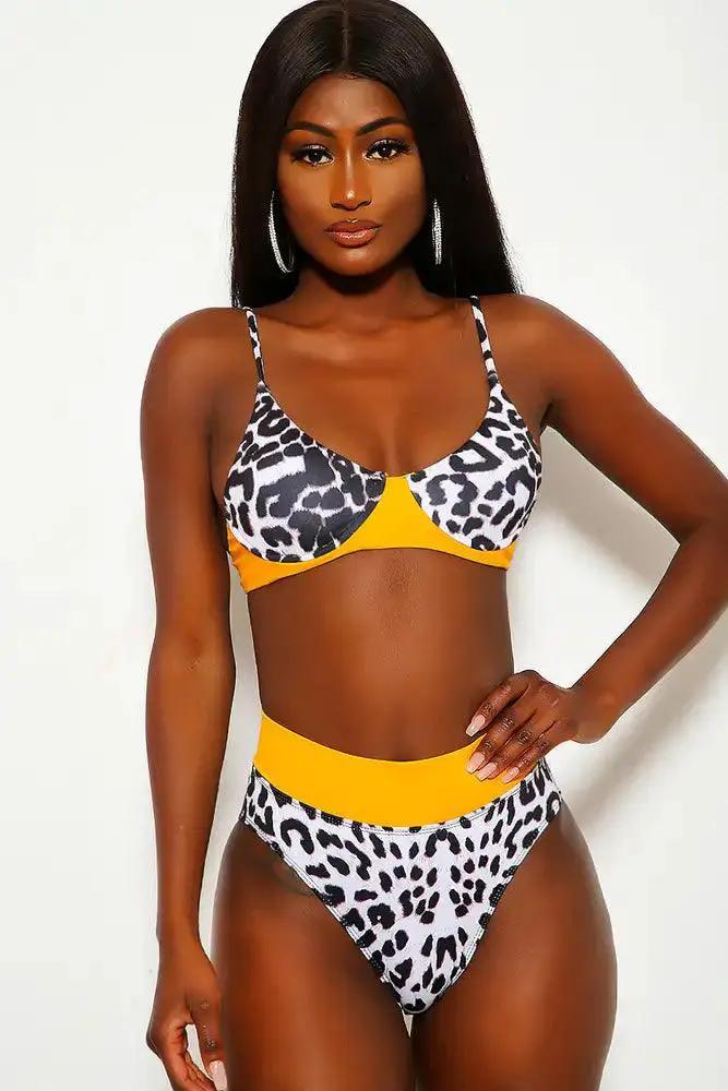 Orange Leopard Print Two Piece Swimsuit