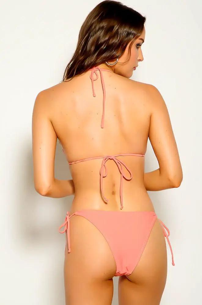 Pink Rhinestone Accent O-Ring Sexy Two Piece Swimsuit