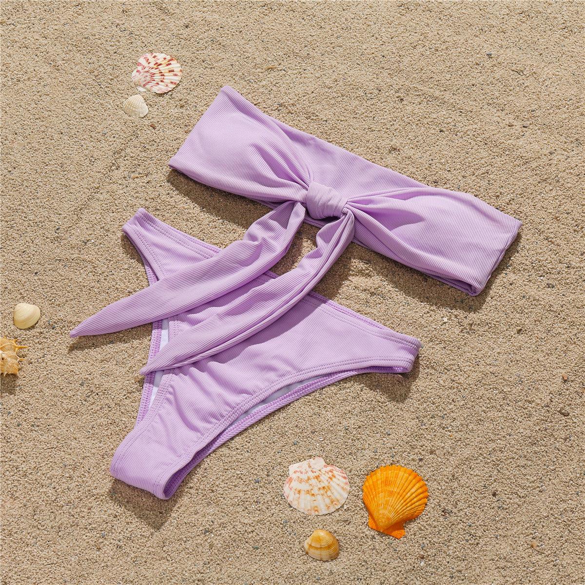 Purple Bandeau Padded Two Piece Sexy Bikini