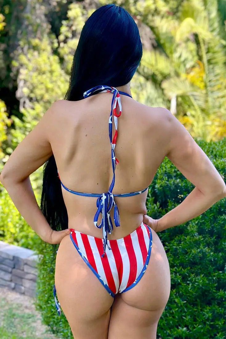 Red White Blue American Flag Triangle Sexy 2Pc Bikini Swimsuit Set