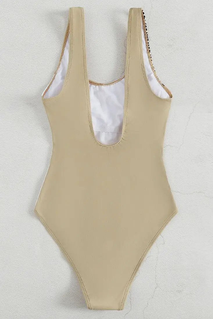 Sexy Beige Snake Print Tri Color Monokini