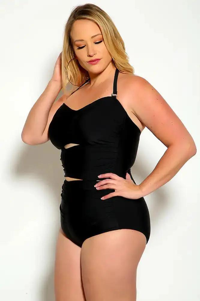 Sexy Black Cut Out Halter One Piece Swimsuit