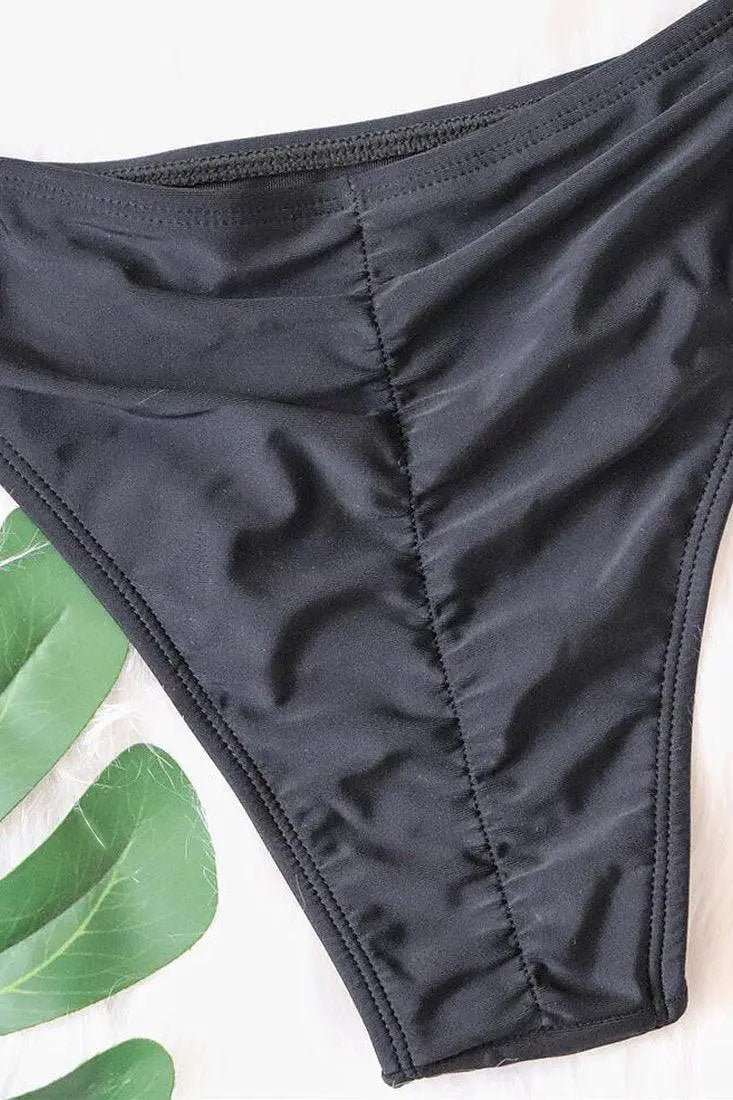 Sexy Black Rhinestone Gem Triangle Bikini Scrunch Butt 2Pc Swimsuit Set