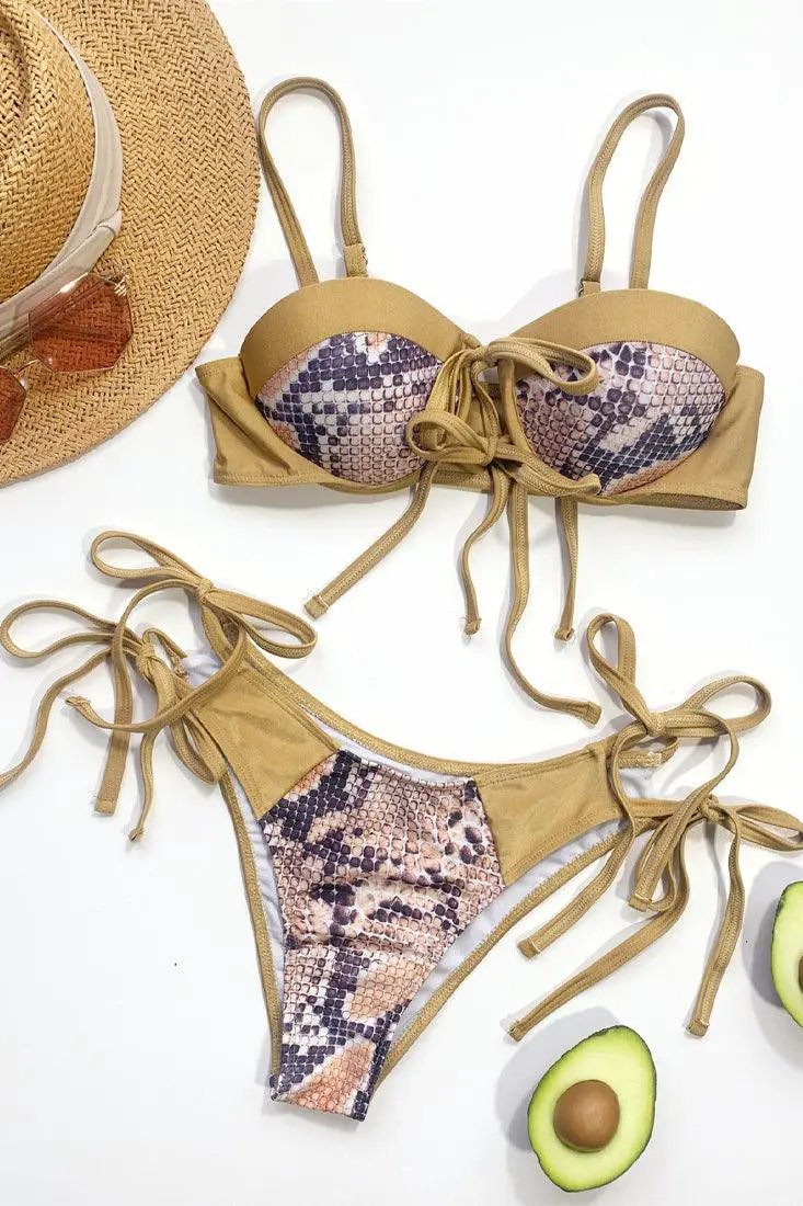 Sexy Gold Snake 2pc Bikini With Gold Trim