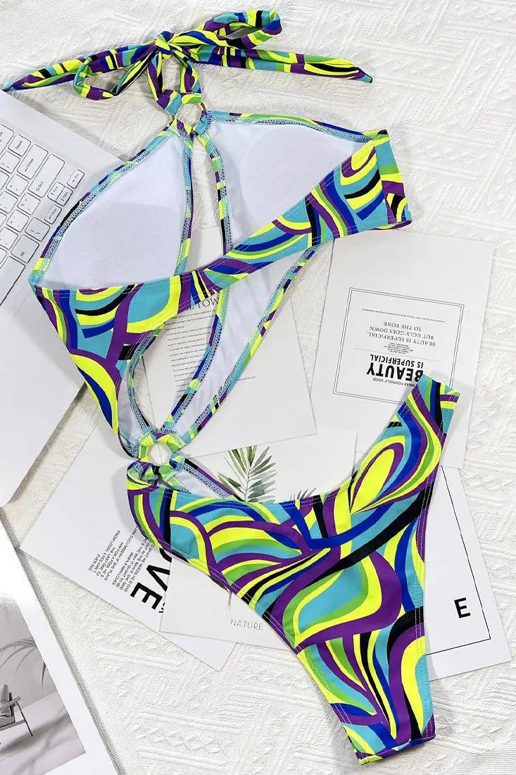 Sexy Green Blue Purple Black Swirl 1pc Monokini