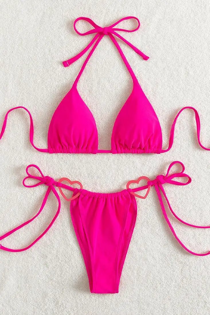 Sexy Hot Pink 2pc Cheek Bikini Heart Tie