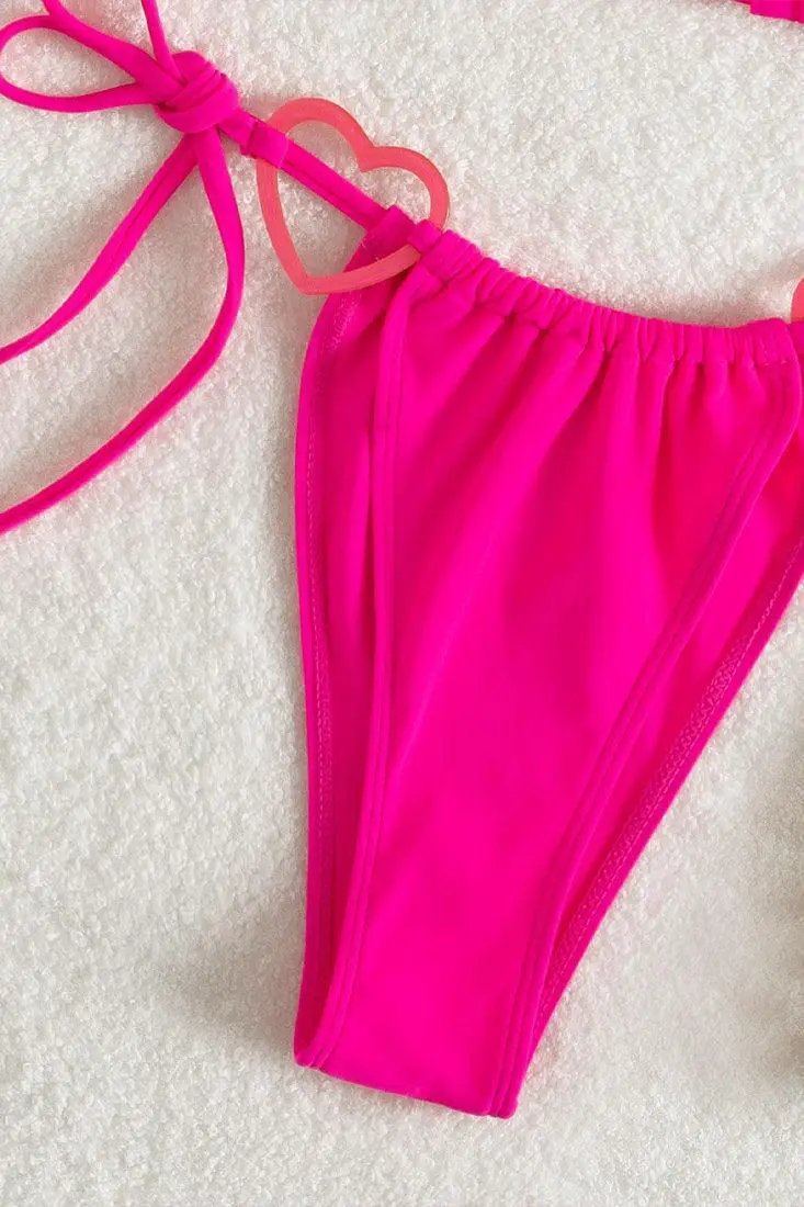 Sexy Hot Pink 2pc Cheek Bikini Heart Tie
