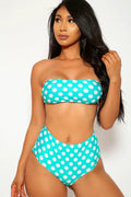 Sexy Mint Polka Dot Bandeau High Waist Two Piece Swimsuit