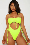 Sexy Neon Lime Ruched One Piece Swimsuit
