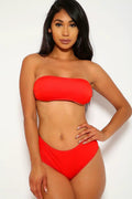 Sexy Red Bandeau High Waist Two Piece Swimsuit