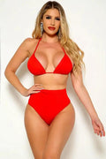 Sexy Red Halter High Waist 2Pc. Swimsuit
