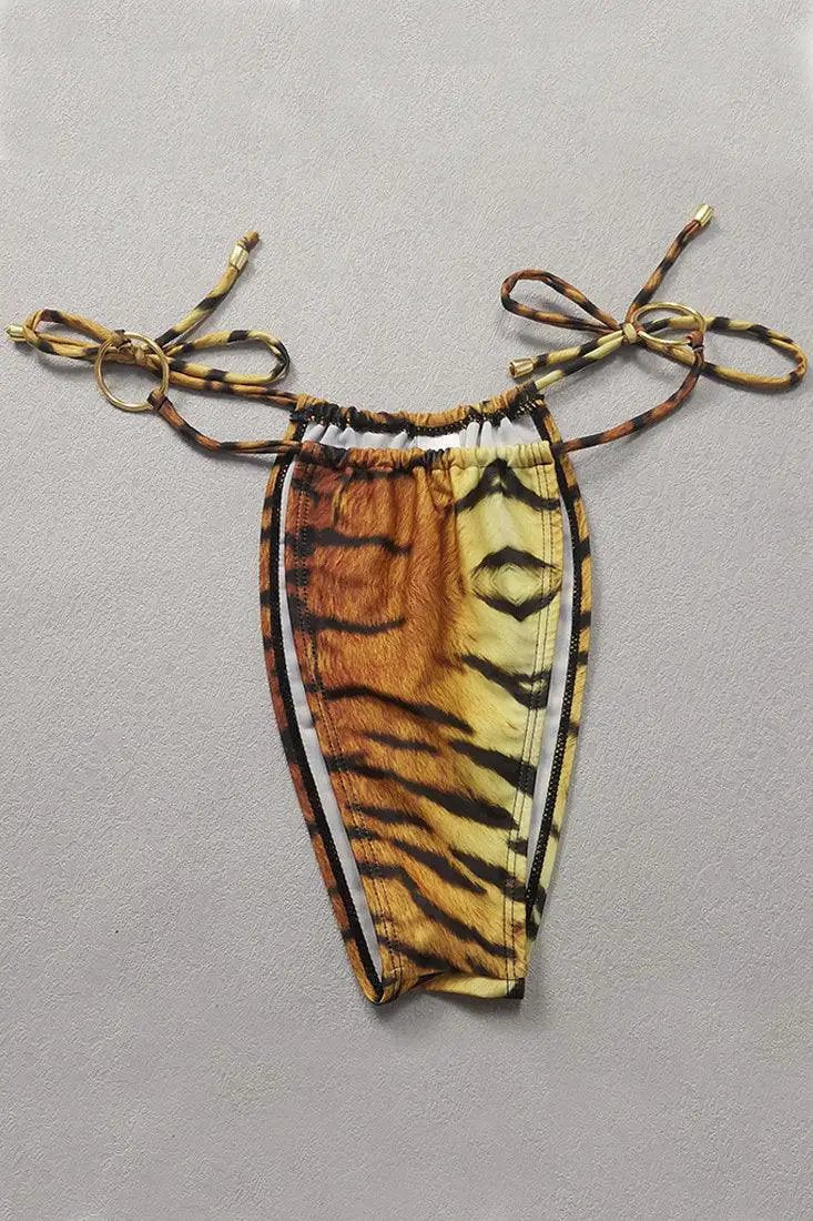 Sexy Tiger Strappy Short Sleeve Ring Linked Cheeky 2 Pc Swimsuit