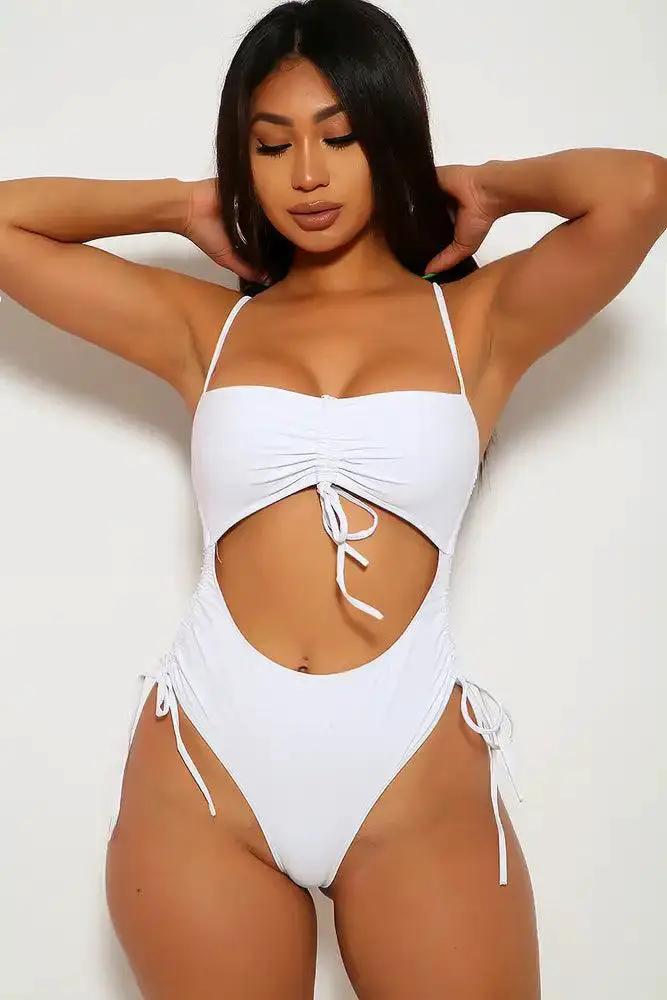 Sexy White Ruched One Piece Swimsuit