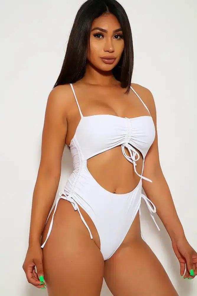 Sexy White Ruched One Piece Swimsuit
