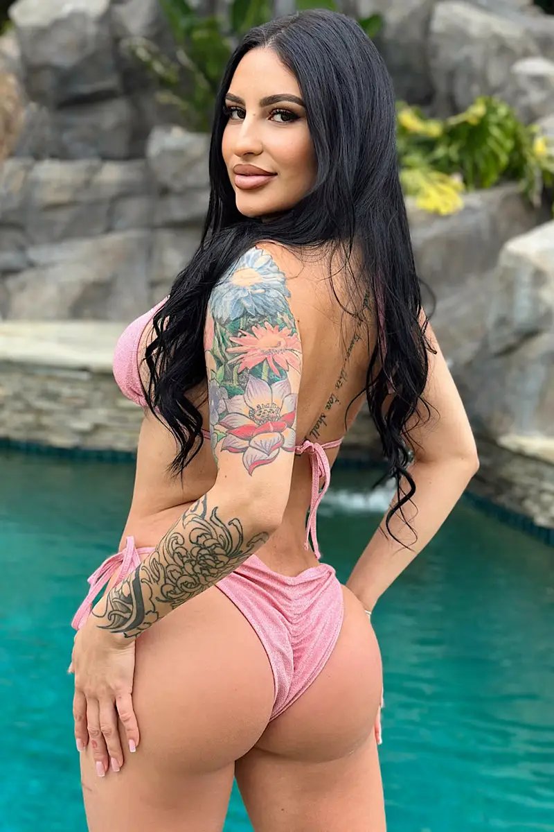 Pink Shimmer Crystals O-Ring Ruched Butt Sexy 2Pc Swimsuit Set