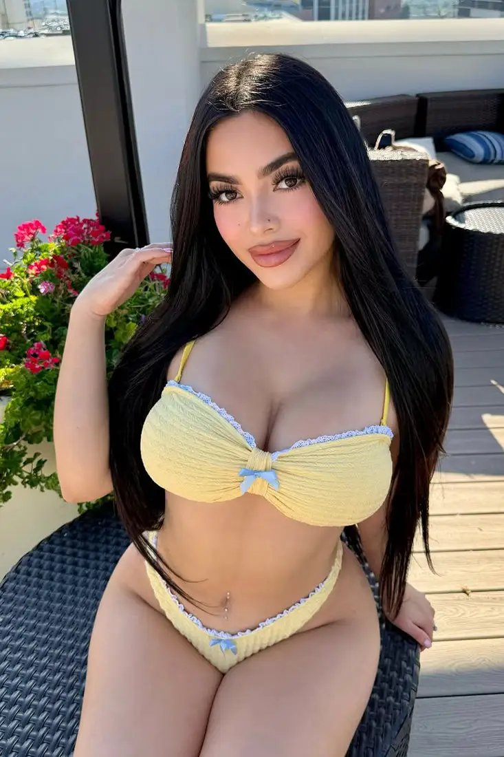 Yellow Textured Bow Lace Sexy 2Pc Swimsuit Set Bikini