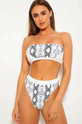 White Black Snake Print Bandeau Cheeky Two Piece Swimsuit