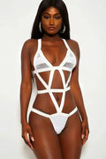 White Netted Mesh Caged Detail Sexy Monokini