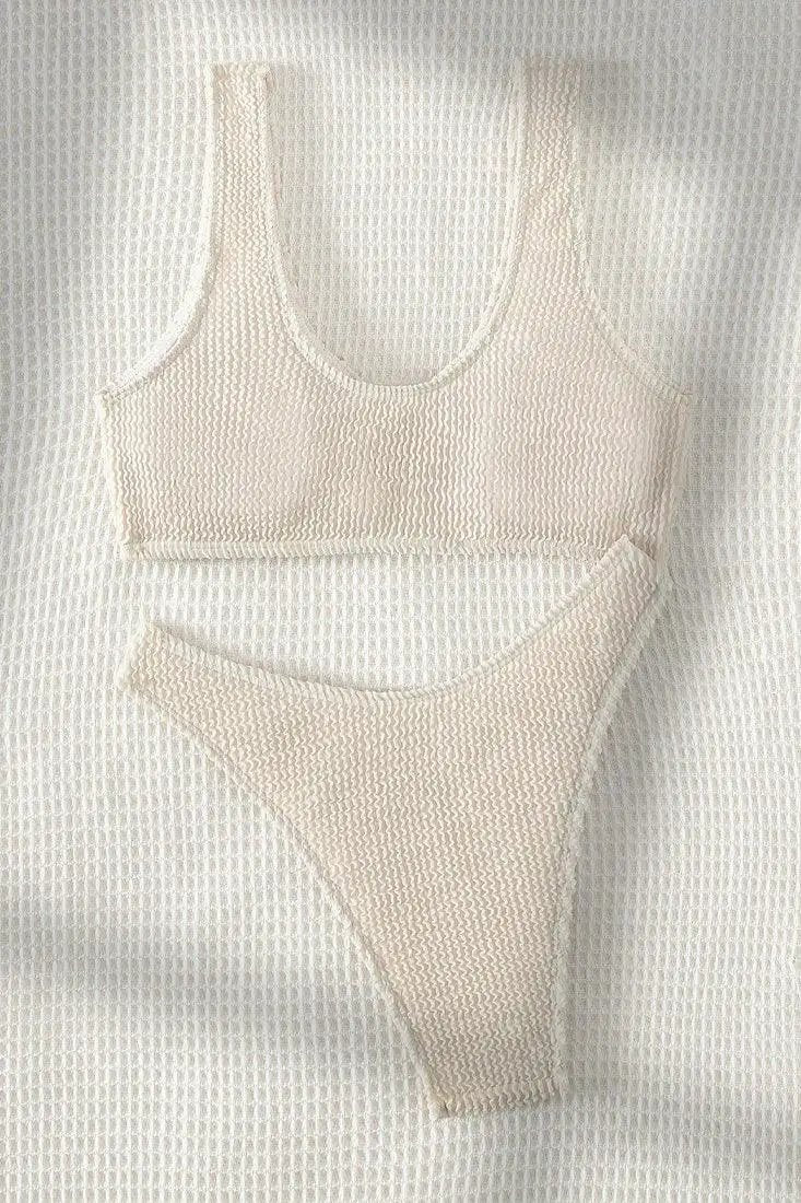 White Textured Gold Star Fish Decor Cheeky 2Pc Sexy Swimsuit Set